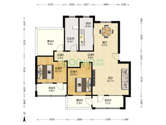 中房翡翠山居 2室2厅1卫 93平方