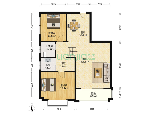楚天家园 2室2厅1卫 110平方