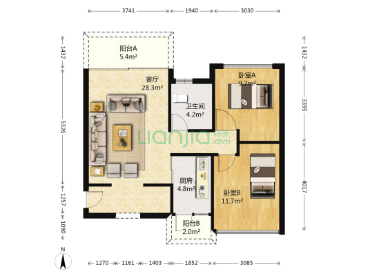 凯峰雅园 2室1厅1卫 78平方