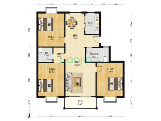 蔷薇园 3室2厅2卫 132平方