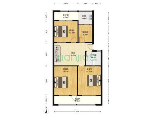 藁城市染料厂家属楼 3室1厅1卫 93平方