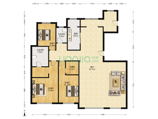 长春一号院 3室1厅2卫 202平方