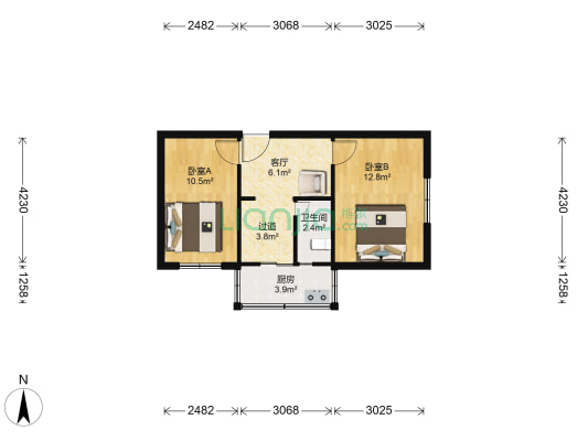 井岗街小区 2室1厅1卫 53平方