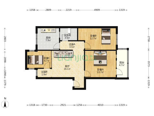 红缨路10号 3室1厅1卫 90平方