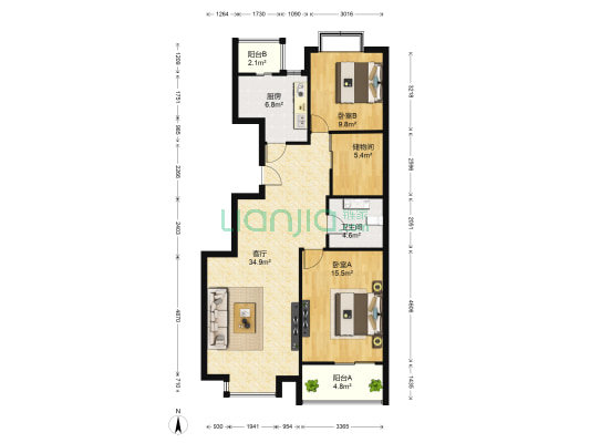 京鲁山庄 2室1厅1卫 110平方