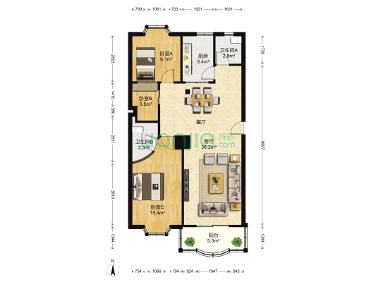 江浦南里 3室1厅2卫 100平方