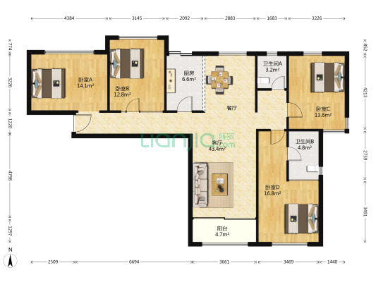 中环名品公馆 4室1厅2卫 118平方