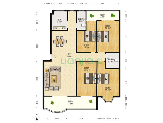 金辉小区 4室1厅2卫 185平方