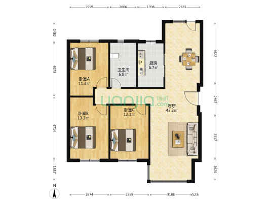 英伦河山二期 3室1厅1卫 107平方