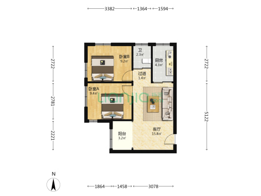 福利院职工住宅小区 2室1厅1卫 56平方