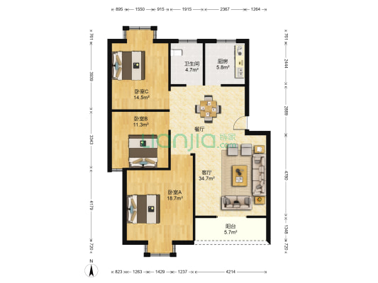 巴黎印象小区 3室1厅1卫 116平方
