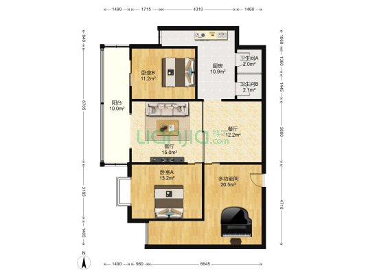 铁建大厦 3室2厅2卫 114平方