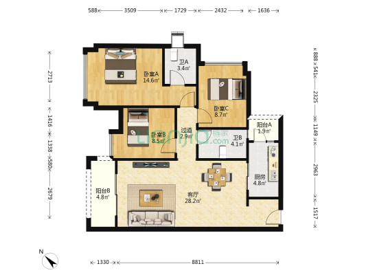 成发紫悦府 3室1厅2卫 100平方