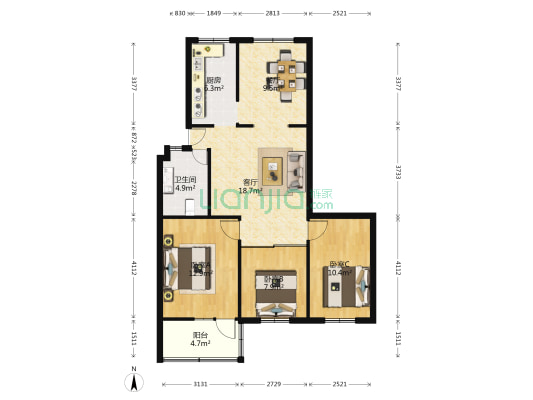 新吴庄中区 3室2厅1卫 96平方