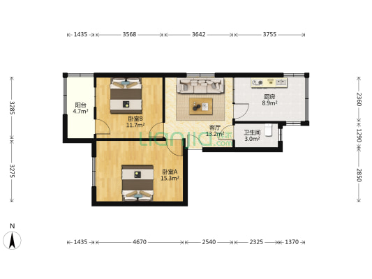 木材公司宿舍 2室1厅1卫 70平方