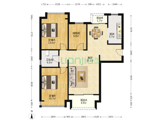 风荷丽景尚城西区 2室1厅1卫 116平方