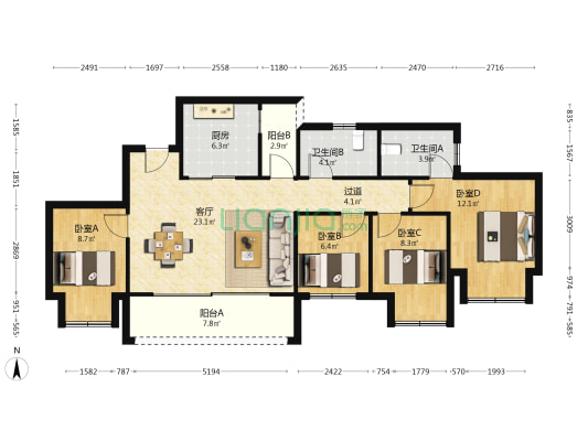 中建启宸 4室1厅2卫 99平方