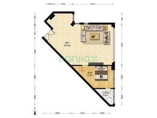 海王大厦 1室1厅1卫 87平方
