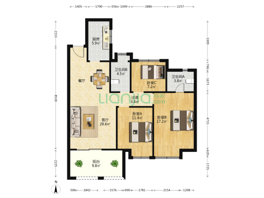 雍锦园 3室1厅2卫 120平方