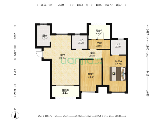 盛世城邦瑾园 3室1厅2卫 89平方