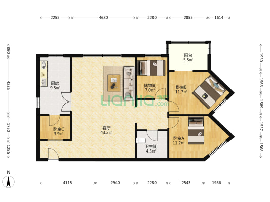 汇友大厦 3室1厅1卫 127平方