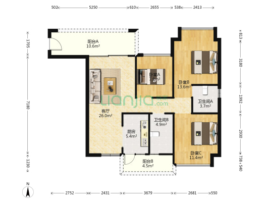 汇豪领逸 3室1厅2卫 102平方