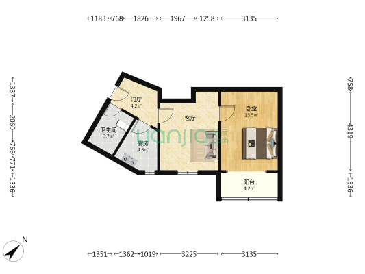 广延路415号 1室1厅1卫 60平方