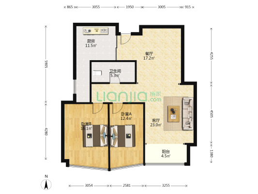涿州开发区，全南两居。精装，诚意出售-户型图