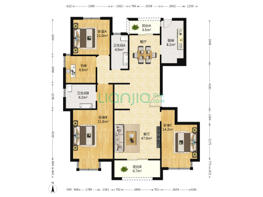 南郊中茵城 4室1厅2卫 173平方