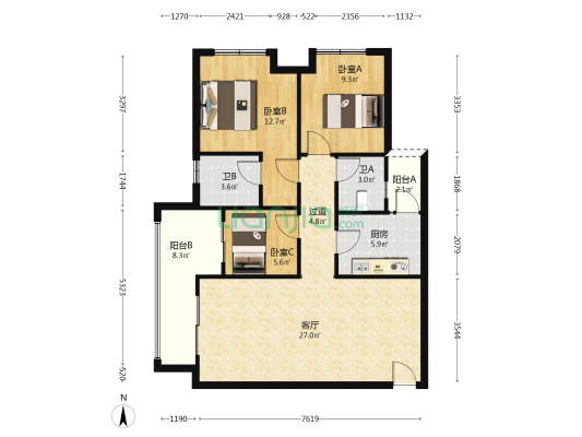 慧蓝御锦 3室1厅2卫 105平方