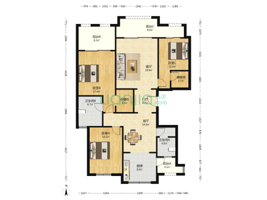 绿城两江御园丹桂园 3室2厅2卫 151平方