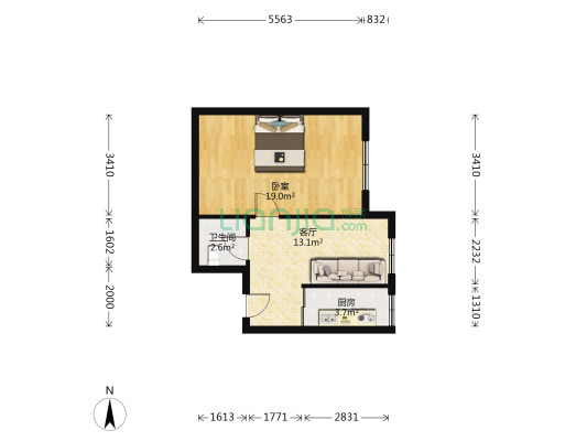 学府1+1 1室1厅1卫 53平方