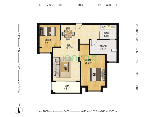 苏龙苑 2室1厅1卫 90平方