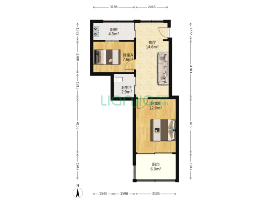 金丝桥路十二号 2室1厅1卫 48平方