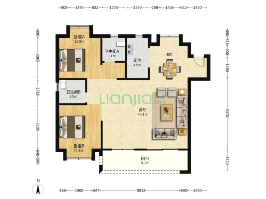 武汉当代境MOMΛ 2室1厅2卫 111平方