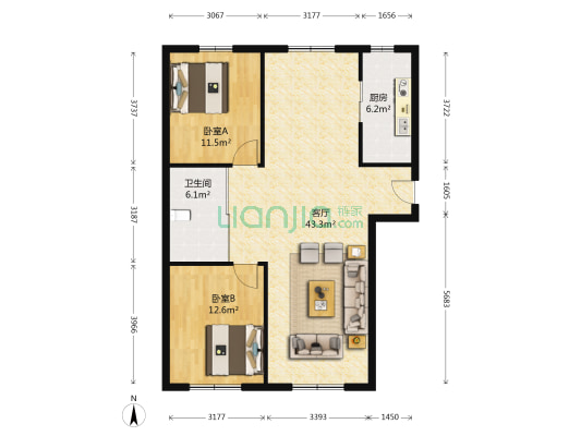 两江会馆 2室1厅1卫 127平方