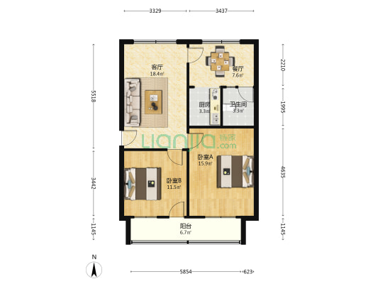 中国机械工业第一建设有限公司大学生公寓 2室2厅1卫 89平方