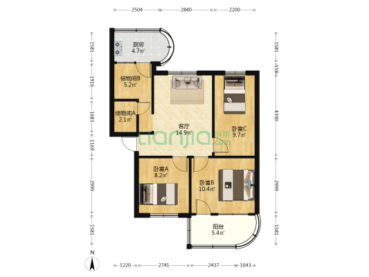 拉链厂小区 3室1厅0卫 74平方