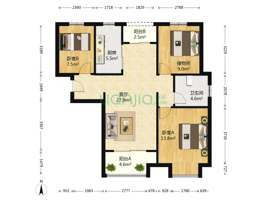 保利梧桐语 2室1厅1卫 91平方