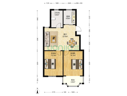 花溪畔居南区 2室1厅1卫 83平方