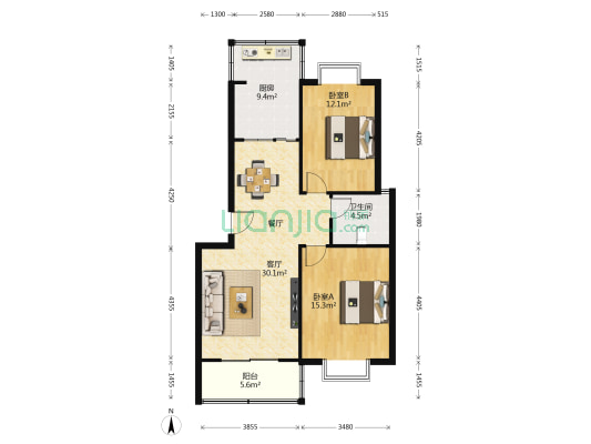 金隆花园 2室1厅1卫 93平方