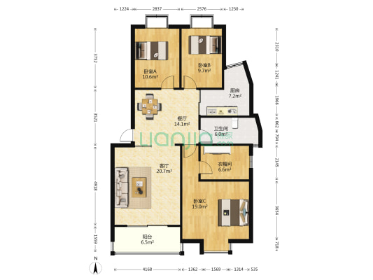 恒顺翠谷 3室2厅1卫 115平方