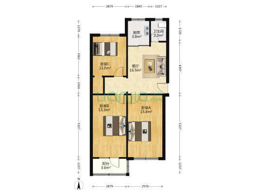 红新里 3室1厅1卫 87平方
