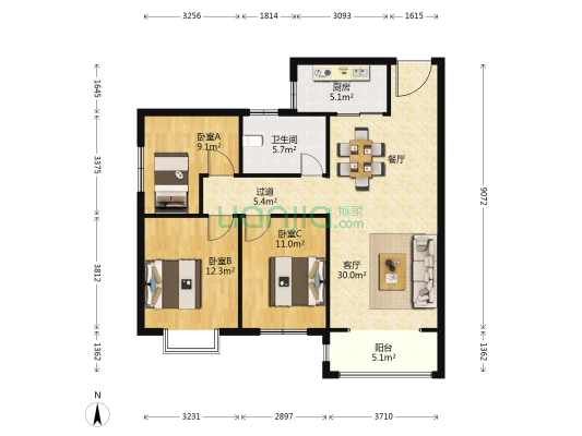 武警花园 3室1厅1卫 112平方