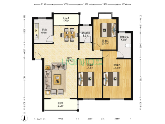 常乐酒堡家属楼 3室1厅2卫 123平方