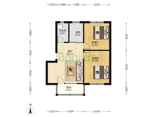 手表厂小区 2室1厅1卫 68平方