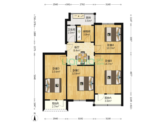 华山路 4室1厅1卫 88平方