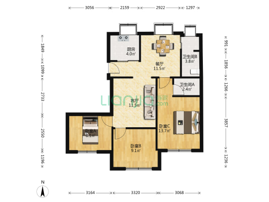 台北一路(台北路) 3室2厅2卫 78平方