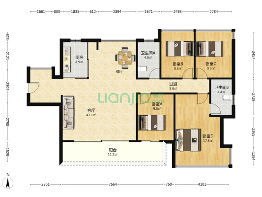 华润置地中心·润府 4室1厅2卫 142平方