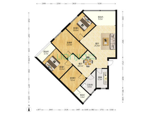 港基大厦 4室2厅1卫 125平方